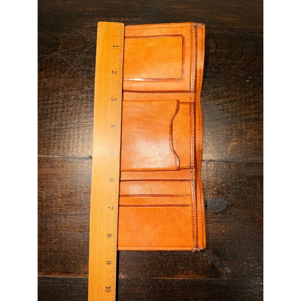 Hand Tooled Leather Bi Fold Wallet Guadalajara Aztec Sun‎ Stone Design Mens